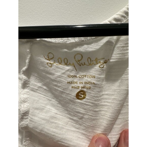 Lilly Pulitzer Adira Boho Top Resort White Lined Rayon Size Small - Picture 3 of 4